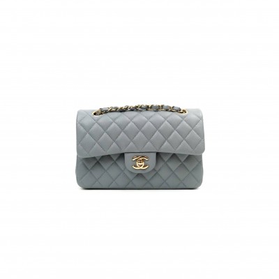 CHANEL CLASSIC SMALL FLAP GREY CAVIAR LIGHT GOLD HARDWARE A37586 (23*14.5*6cm)